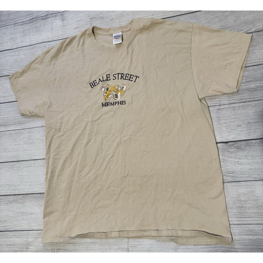 Vintage Beale Street Memphis Tennesee Shirt Men XL Tan Embroidered Blues Music